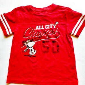 Boys Snoopy T-Shirt Baseball Peanuts Red 50 Short Sleeve Ringer 4T